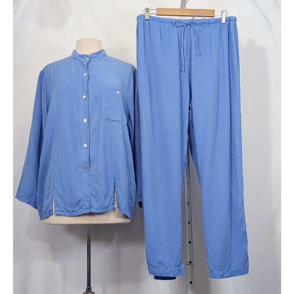 Vintage 90s Tunic Top Pants Set Periwinkle Blue Tencel Women's Size L